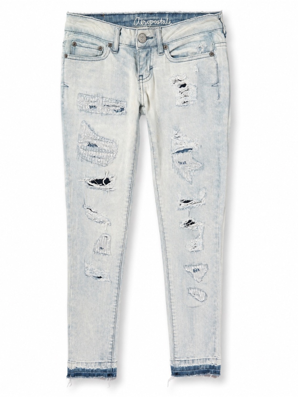 Aeropostale Bayla Low Rise Distressed Skinny Jeans Light Wash 000